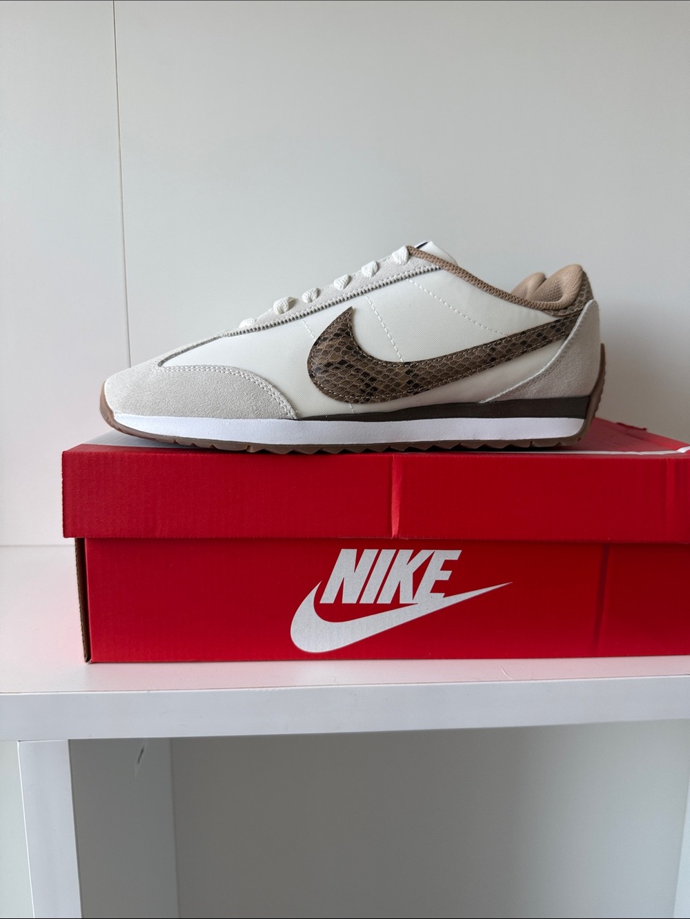 Nike Women’s Pacific Python - Cream/White Sneaker with Brown Textured Swoosh